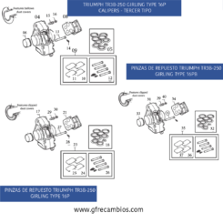 PINZAS DE FRENO TR3B-250 TIPO 16P, 16PB Y M16P